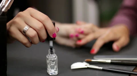 Make Up Making Red Nails Glossy Rack Focus Stock Footage 42243658