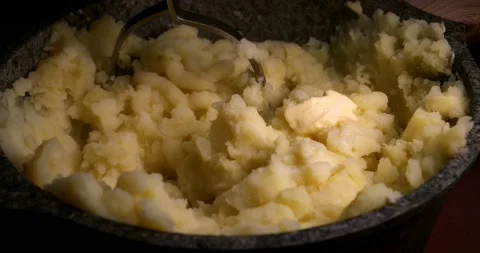 Make mashed potatoes close up at potato bowl. Stock Footage 165466147