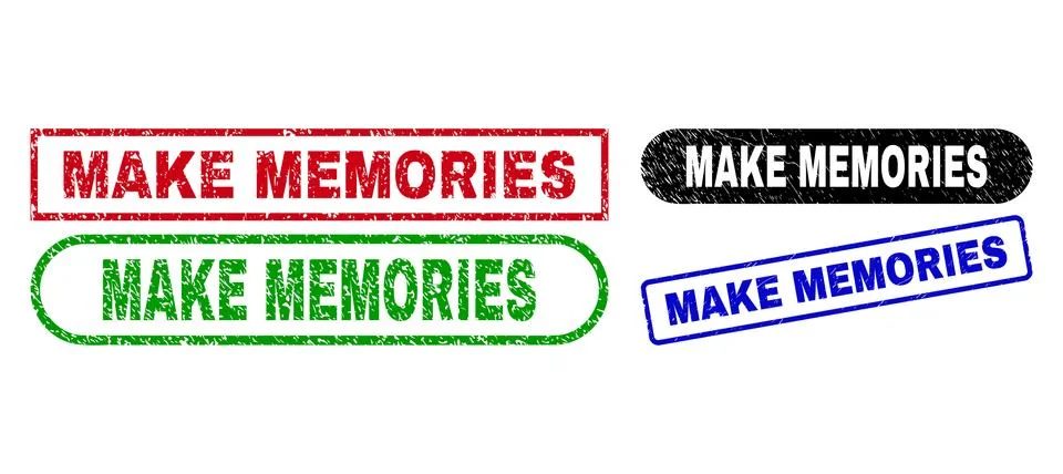 MAKE MEMORIES Rectangle Seals with Scratched Texture Stock Illustration