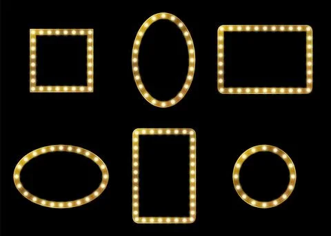 Make-up mirror frame. Lighting lamp frames different forms. Empty square Illustrazione stock