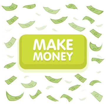 Make money button concept. Dollar money rain. Hundred banknotes flying. Seamless 스톡 일러스트