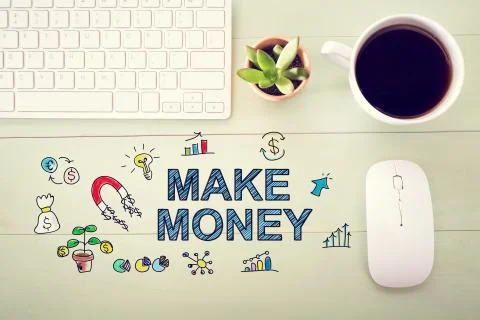 Make money concept with workstation Stock Illustration