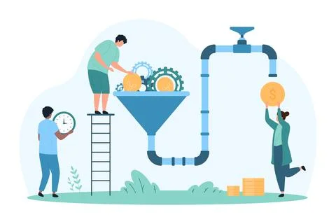 Make money with creative idea, online project monetization, tiny people monetize 스톡 일러스트