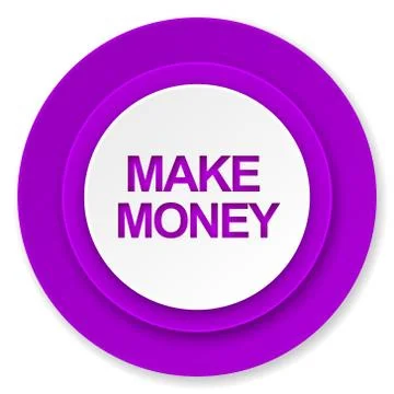 Make money icon, violet button. Stock Illustration