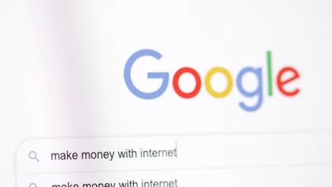 Make money with Internet Google research on laptop display. Close up shot Stock Footage 126283076