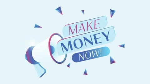 Make money now text with 3d realistic megaphone animation. Megaphone sign banner Video stock 226819181
