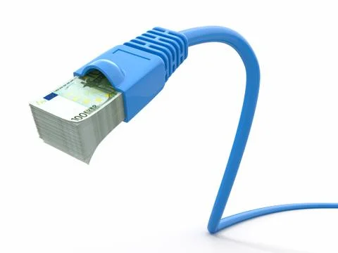 Make money online. concept. internet cable with euro. 3d Ilustração Stock