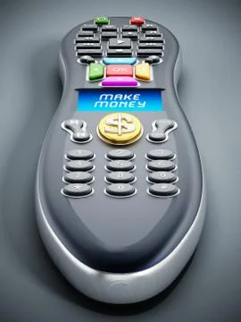 Make money text on remote controller LCD panel. 3D illustration Illustrazione stock