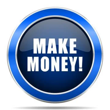 Make money vector icon. Modern design blue silver metallic glossy web and mob Stock Illustration