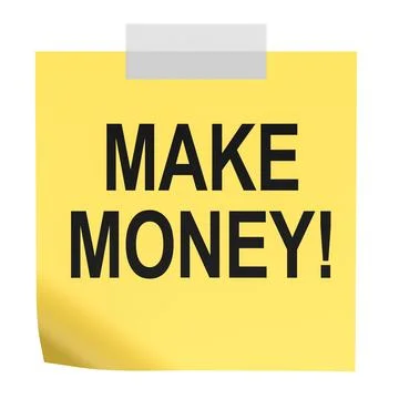 Make Money, yellow sticky note with inscription. 3D rendering Stock Illustration