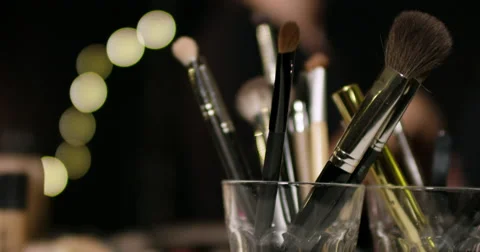 Make up objects and hand taking make up pen. Stock Footage 68789281