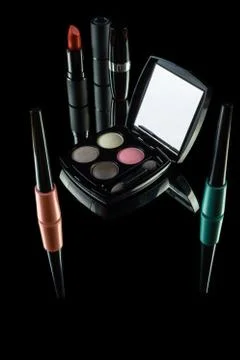 Make up objects isolated on black background Stock Photos