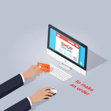 Make Order in Online Shop on Computer Flat Theme 库存插图