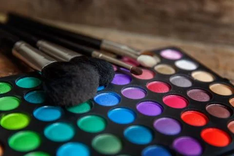 Make-up palette and brushes Stock Photos
