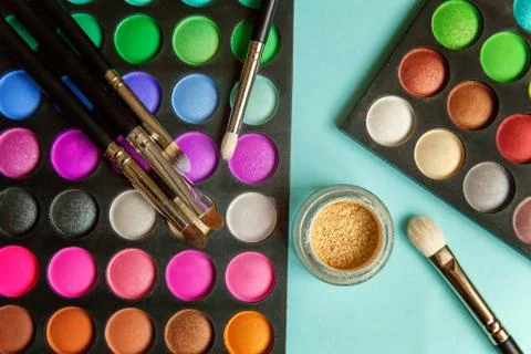 Make-up palette and tools Stock Photos