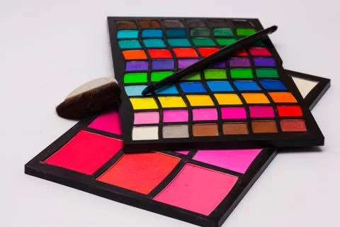 Make-up palette eye shadow and blush. Stock Photos
