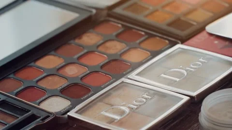 Make up palette set. Professional multicolor eyeshadow palette. Makeup. Stock Footage 219610364