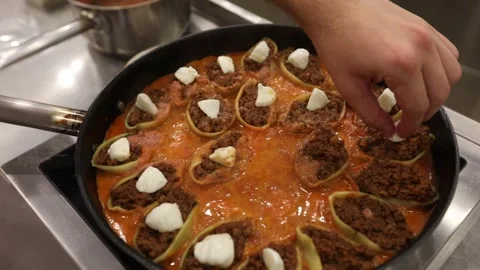 To make pasta with beef  3 Stock Footage 312940071