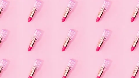 Make up pattern made of pink lipsticks rotate. Stop motion Stock Footage 155038350