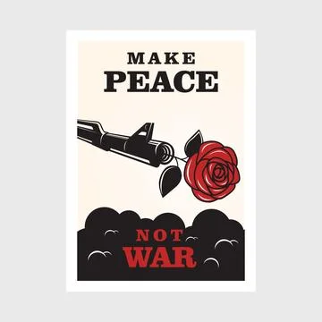 Make a peace not war poster design, with Assault rifle and rose concept Stock Illustration