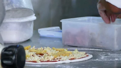 Make pizza mushroom &amp; pineapple Stock Footage 64237299