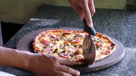 Make pizza mushroom &amp; pineapple Stock Footage 64237444