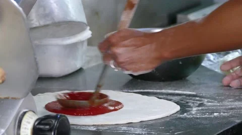 Make pizza mushroom &amp; pineapple Stock Footage 64237564