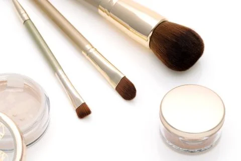 Make up powder and brush Foto stock