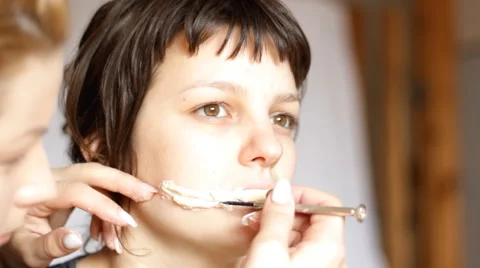 Make up Process Zombie Horror spooky devil inside Stock Footage 49094961