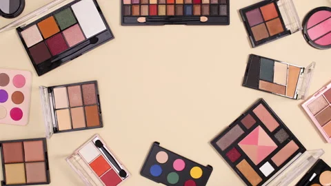 Make up products appear and move with copy space place. Stop motion flat lay Stock Footage 150667168