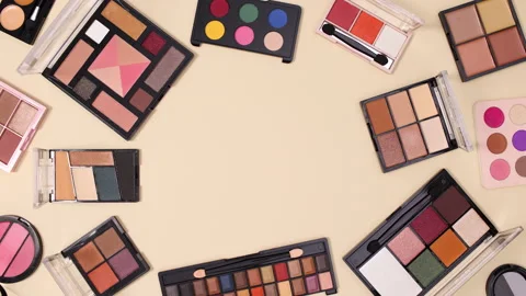 Make up products appear with copy space place. Stop motion flat lay Stock Footage 150667163