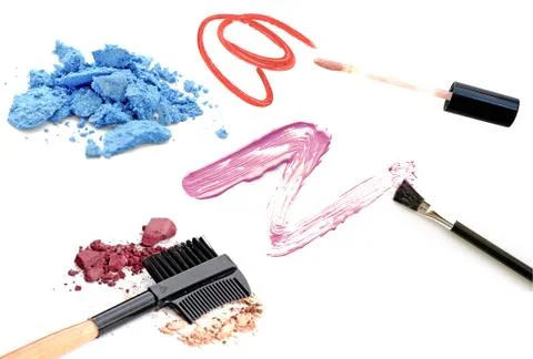 Make-up products isolated on white Foto stock