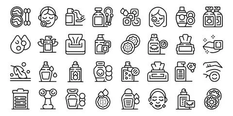 Make-up removal icons set outline vector. Face beauty Stock Illustration
