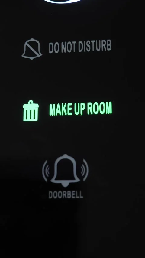 Make up room. close-up. the sign is lit in green. electronic plate. a digital Video stock 310797220