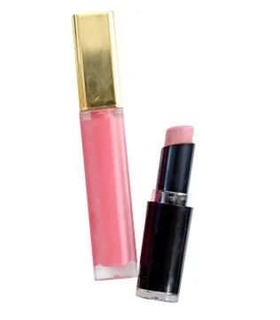 Make-up set for lips. Lipstick and lip gloss Stock Photos