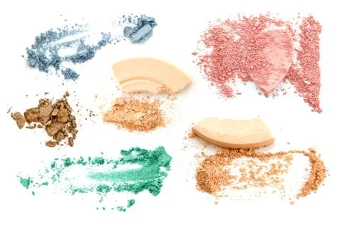 Make up set of various crushed eyeshadows and powder isolate. Stock Photos