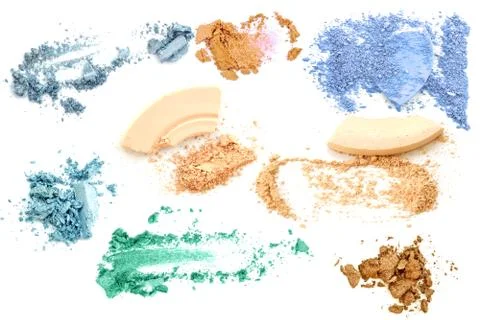 Make up set of various crushed eyeshadows and powder isolate. Stock Photos