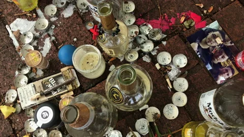 A Make Shift Memorial Shrine in a Schoolyard for Teenager That Died. Stock Footage 169330509