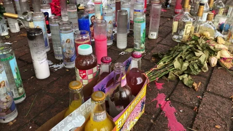 A Make Shift Memorial Shrine in a Schoolyard for Teenager That Died. Stock Footage 169330619