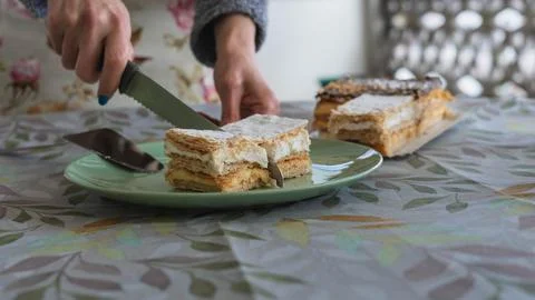Make slices of cake Stock Photos