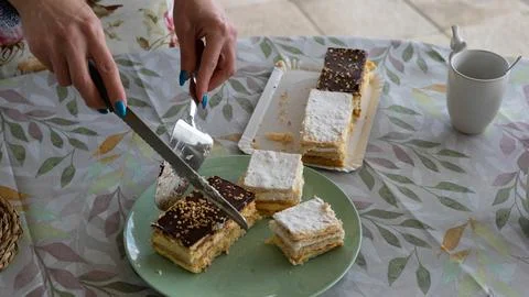 Make slices of cake Stock Photos