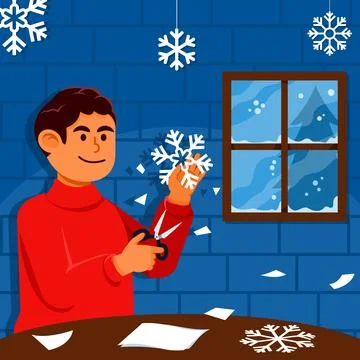 Make Snowflakes Paper Craft While Winter Outside Illustrazione stock