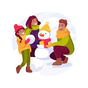 Make a snowman isolated cartoon vector illustration. Stock Illustration