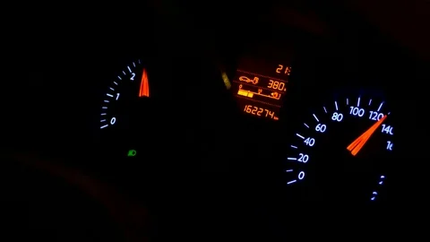 Make speed with automobile, make 140km with automobile at night, Stock Footage 114714931