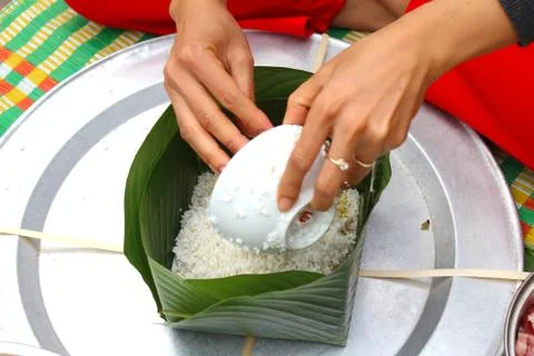 Make square glutinous rice cake Stock Photos