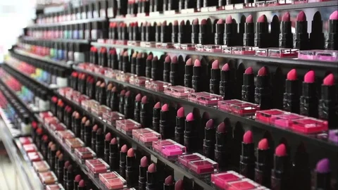 Make-up. Stand with lipsticks 3 Stock Footage 73449208