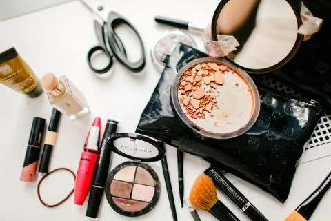 Make-up table with makeup Stock Photos