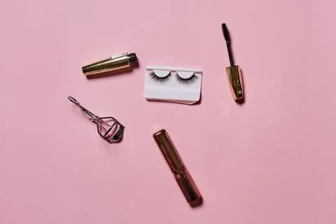 Make-up tools and eyelashes Stock Photos