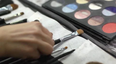 Make-up tools brushes and eyeshadows Stock Footage 46512546