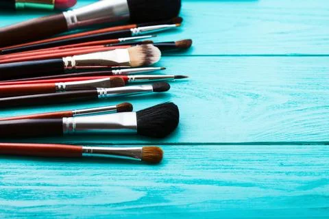 Make-up tools. Make up products. Lipstick, eye shadow, brushes.Cosmetics on.. Stock Photos